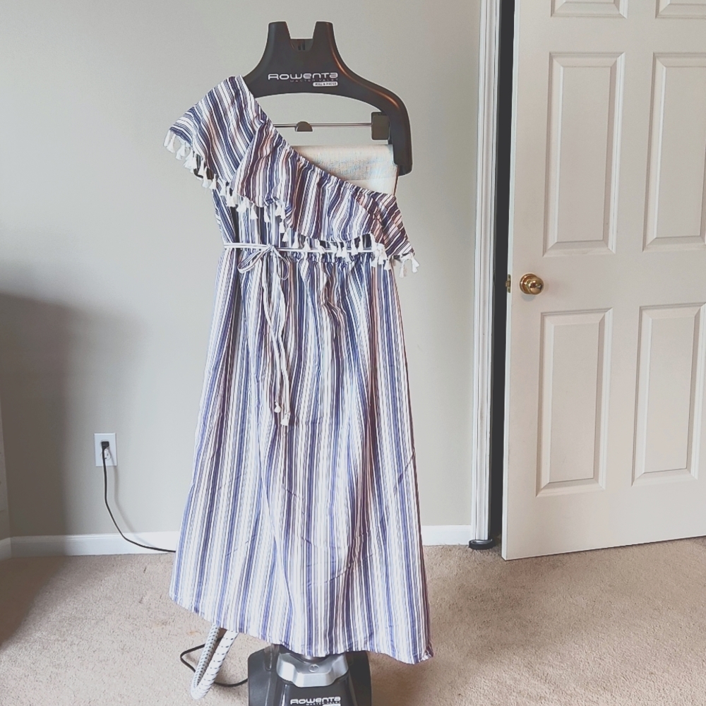 One-shoulder striped Isabel maternity dress